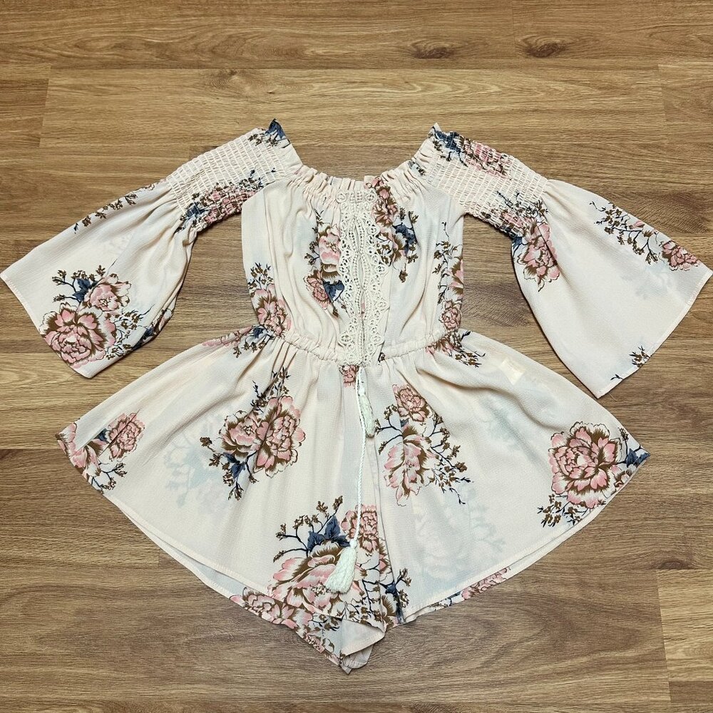 NLW Current Fashions - Women's Off the Shoulder Pink Floral Romper-Size S
